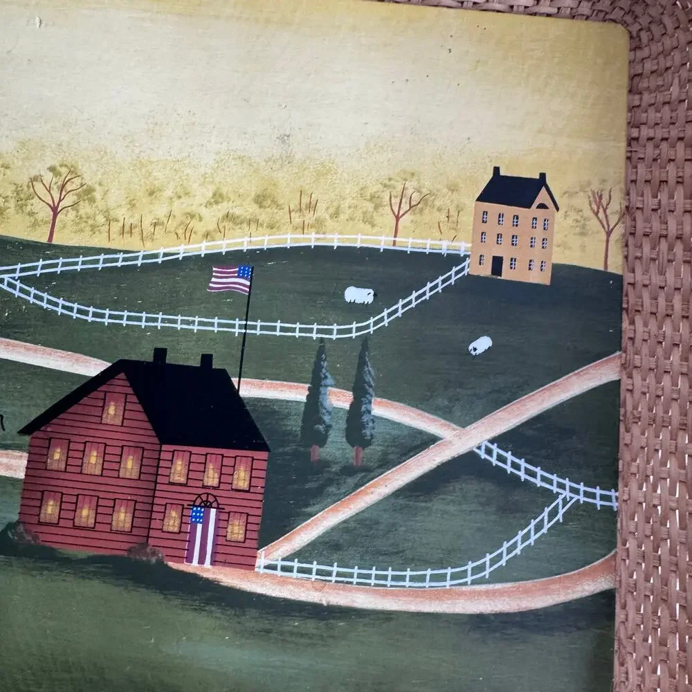 Vtg Nantucket Basket Large Rectangular Tray Hand Painted Wood Country